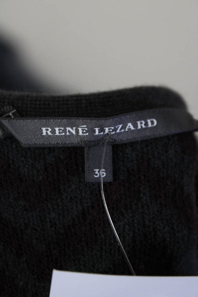 Rene Lezard Womens Crew Neck Chevron Short Sleeve Sweater Gray Burgundy FR 36