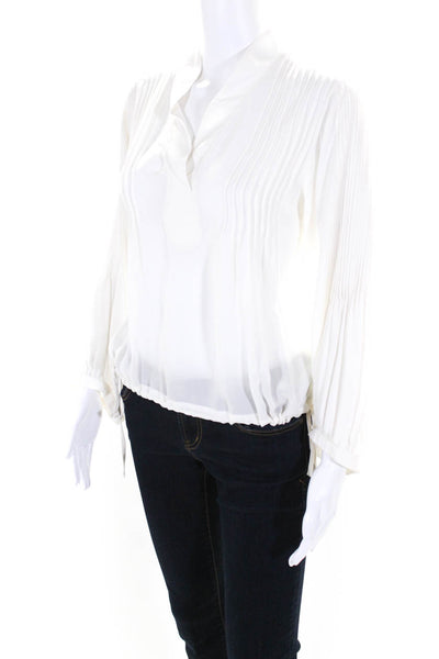 Dorothee Schumacher Womens Long Sleeve Pintuck V Neck Top Blouse White Size 2