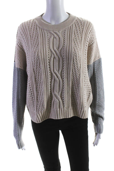 Cotton By Autumn Cashmere Women's Long Sleeves Pullover Sweater Beige Size M