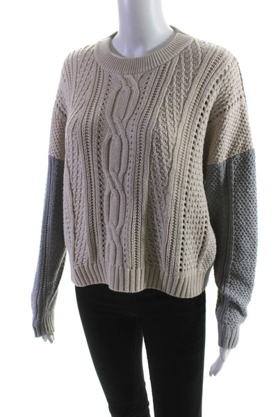 Cotton By Autumn Cashmere Women's Long Sleeves Pullover Sweater Beige Size M