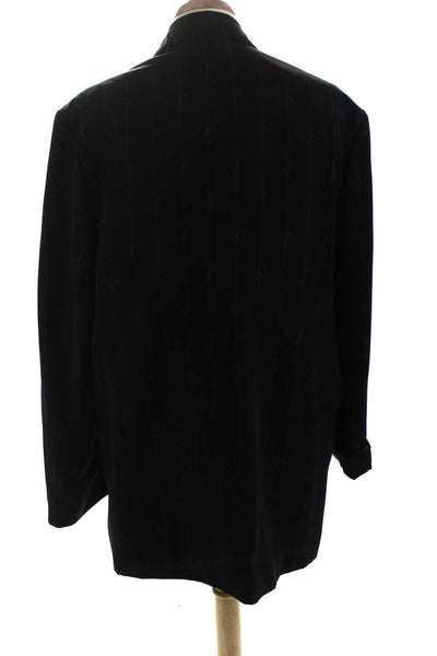 Balenciaga Mens Two Button Notched Lapel Logo Pinstriped Blazer Jacket Black 48R