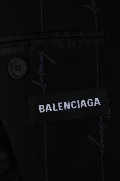 Balenciaga Mens Two Button Notched Lapel Logo Pinstriped Blazer Jacket Black 48R