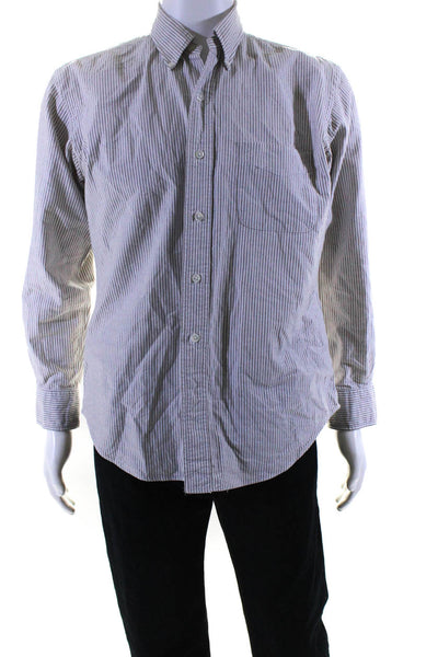 Graham Marsh Mens Cotton Striped Print Button Down Shirt Top White Gray Size 16