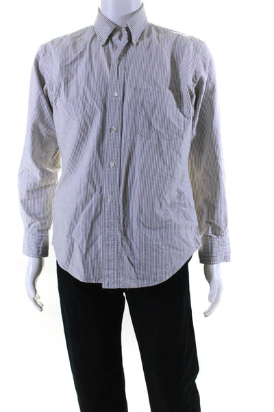 Graham Marsh Mens Cotton Striped Print Button Down Shirt Top White Gray Size 16