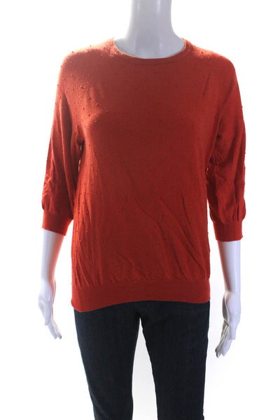 Marc By Marc Jacobs Womens Swiss Dot 3/4 Sleeve Crew Neck Sweater Orange Medium