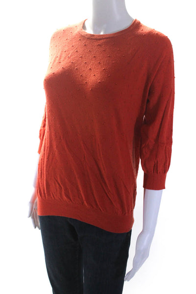 Marc By Marc Jacobs Womens Swiss Dot 3/4 Sleeve Crew Neck Sweater Orange Medium