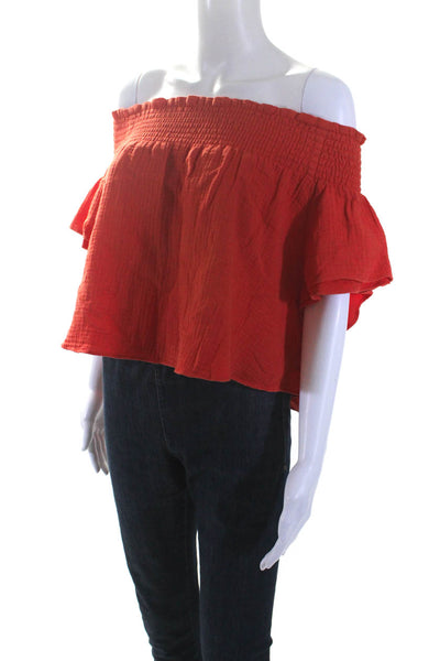 Apiece Apart Womens Short Sleeve Gauze Off Shoulder Crop Top Blouse Red Size 6