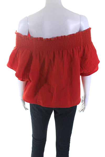 Apiece Apart Womens Short Sleeve Gauze Off Shoulder Crop Top Blouse Red Size 6