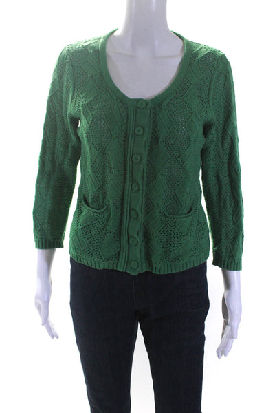 Sparrow Womens Argyle Loose Knit Scoop Neck Cardigan Sweater Green Size Large