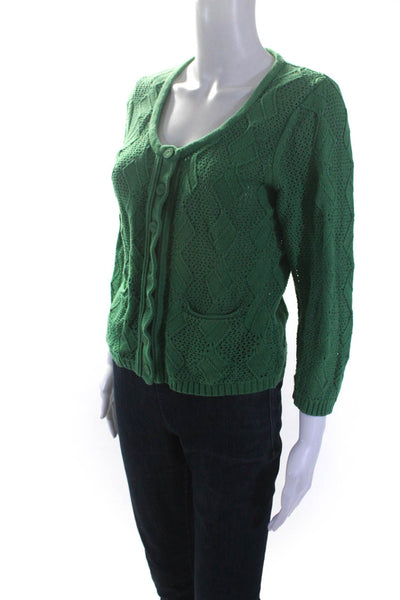 Sparrow Womens Argyle Loose Knit Scoop Neck Cardigan Sweater Green Size Large