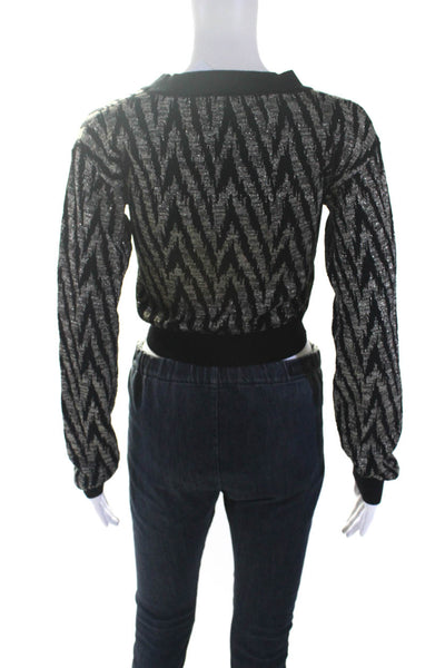 Callahan Womens Metallic Herringbone Intarsia Crop Sweater Black Gold Medium