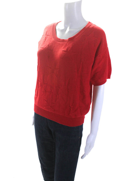 Wallace Womens Debossed Star Short Sleeve Crop Sweater Red Size Medium