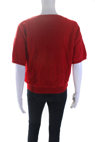 Wallace Womens Debossed Star Short Sleeve Crop Sweater Red Size Medium