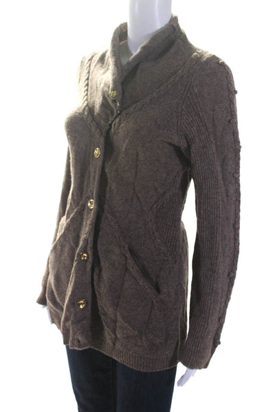 Leifsdottir Womens Long Cable Knit Button Up Cardigan Sweater Brown Size Medium