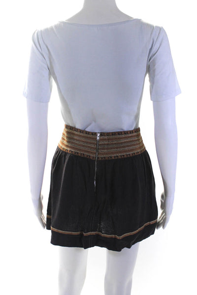 Etoile Isabel Marant Womens Embroidered Raw Silk Canvas Mini Skirt Brown FR 40