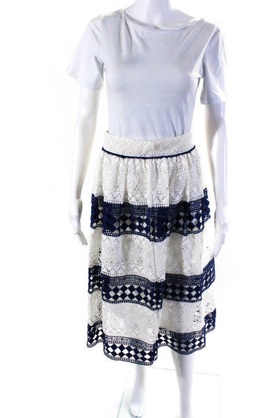 Philosophy Di Lorenzo Serafini Womens Crochet A Line Maxi Skirt White Blue Size