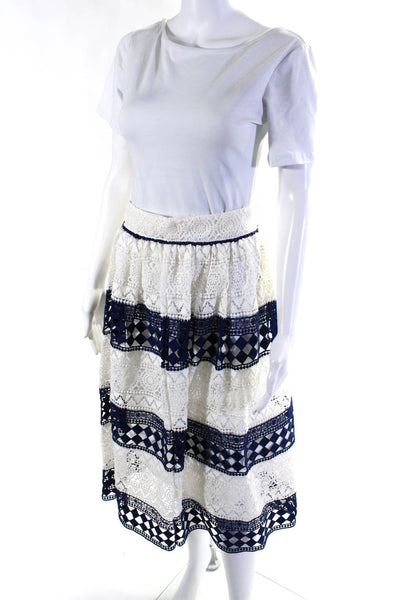 Philosophy Di Lorenzo Serafini Womens Crochet A Line Maxi Skirt White Blue Size