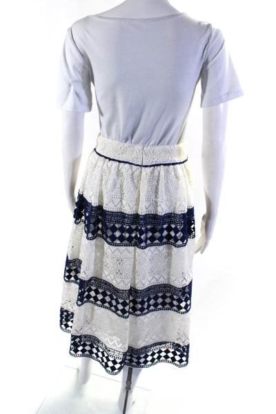 Philosophy Di Lorenzo Serafini Womens Crochet A Line Maxi Skirt White Blue Size