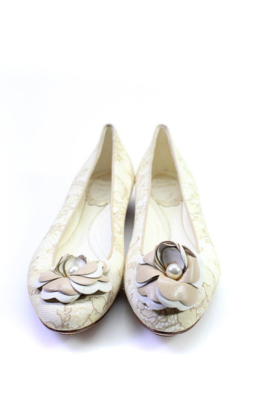 Rene Caovilla Womens Lace Floral Applique Ballet Flats White Beige Size 37 7