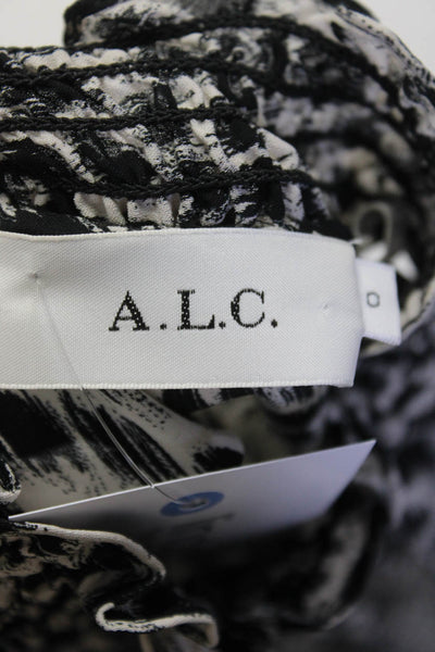 ALC Womens Sleeveless V Neck Smocked Leopard Silk Dress White Black Size 0