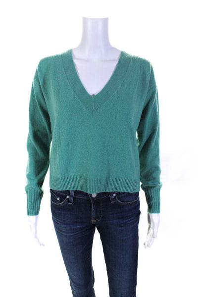 Intermix Womens Green Cashmere V-Neck Long Sleeve Pullover Sweater Top Size S