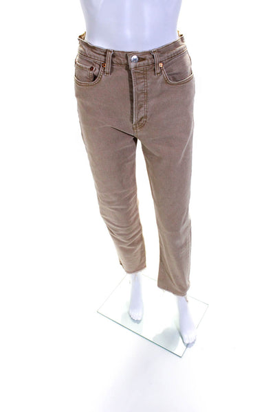 Re/Done Womens Light Brown Fly Button High Rise Straight Leg Jeans Size 25