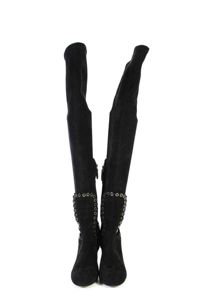 Alaia Womens Black Suede Grommet Embellished Over Knee Boots Shoes Size 6