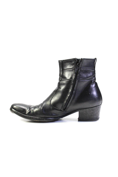 Christian Dior Mens Black Leather Block Heels Zip Ankle Boots Shoes Size 11.5