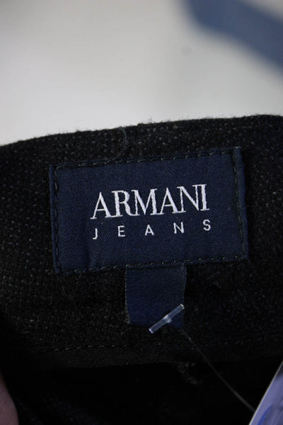 Armani Jeans Womens Wool Buttoned Zipped Tapered Dress Pants Black Size EUR48