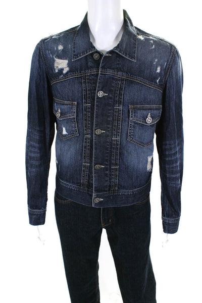 Dylan George Men's Cotton Distressed Button Down Denim Jacket Blue Size M
