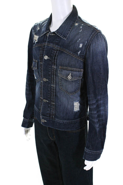Dylan George Men's Cotton Distressed Button Down Denim Jacket Blue Size M