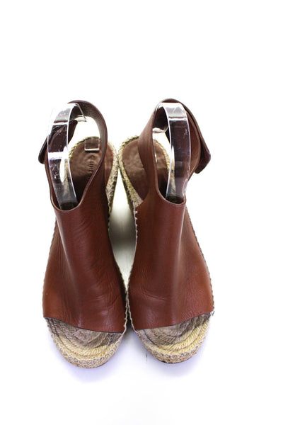 Celine Womens Brown Espadrille Open Toe Wedge Heels Sandals Shoes Size 7