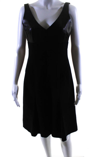 J. Mendel Womens Black Silk Leather V-Neck Sleeveless Fit & Flare Dress Size 8