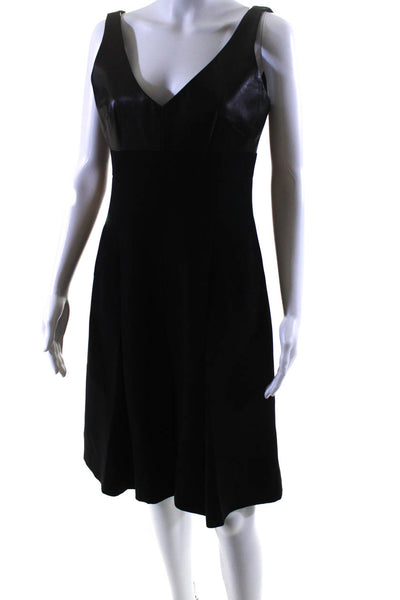 J. Mendel Womens Black Silk Leather V-Neck Sleeveless Fit & Flare Dress Size 8