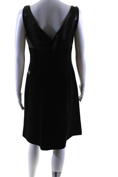 J. Mendel Womens Black Silk Leather V-Neck Sleeveless Fit & Flare Dress Size 8