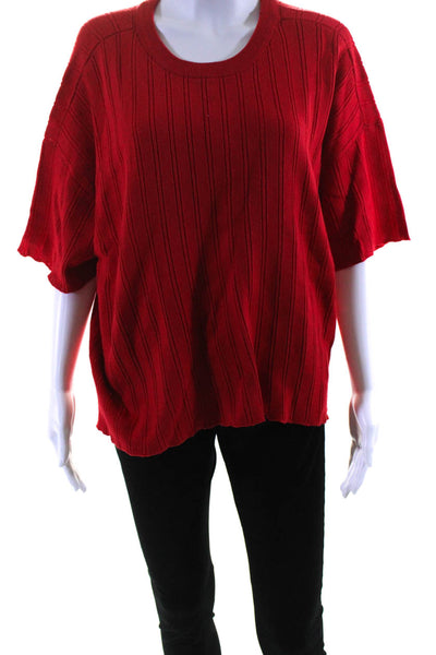 Apiece Apart Womens Wide Rib Short Sleeve Crew Neck Sweater Red Size Medium