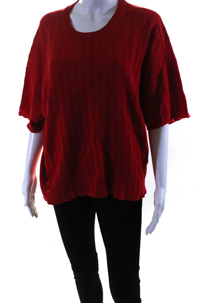 Apiece Apart Womens Wide Rib Short Sleeve Crew Neck Sweater Red Size Medium