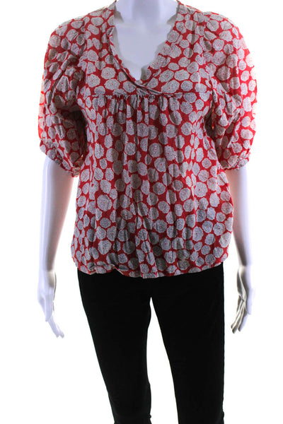 Fei Anthropologie Women Surplice Short Sleeve Floral Top Blouse Red White Size 8