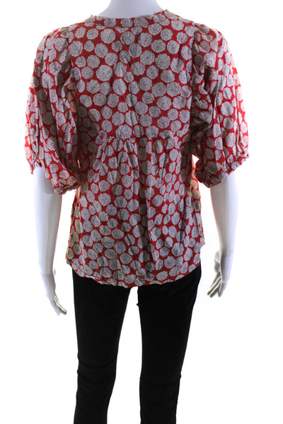 Fei Anthropologie Women Surplice Short Sleeve Floral Top Blouse Red White Size 8