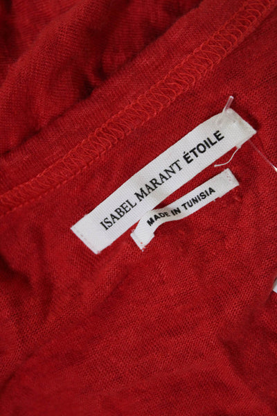 Isabel Marant Etoile Womens Linen Scoop Neck Cap Sleeved T Shirt Red Size L