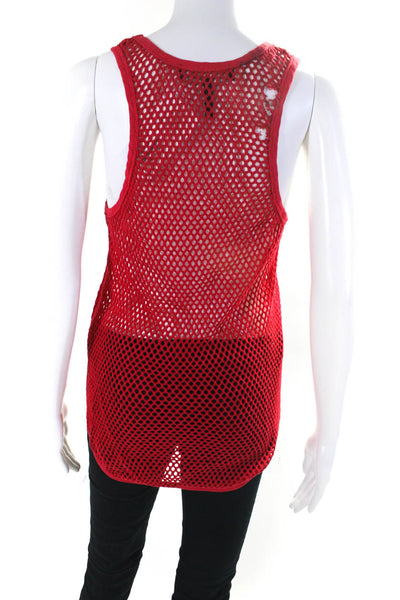 Isabel Marant Womens Scoop Neck Sleeveless Woven Open Knit Tank Top Red Size 3