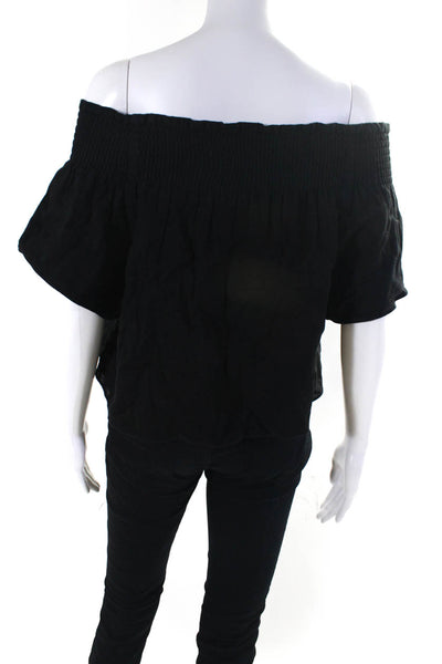 Apiece Apart Womens Shirred Off the Shoulder Short Sleeved Blouse Black Size 6