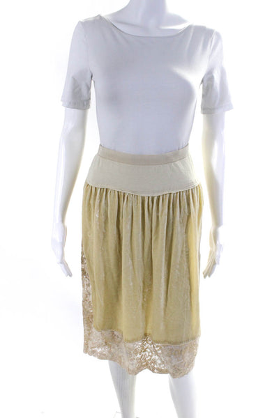 Donna Karan Womens Velvet Floral Lace Knee Length Skirt Yellow Beige Size L