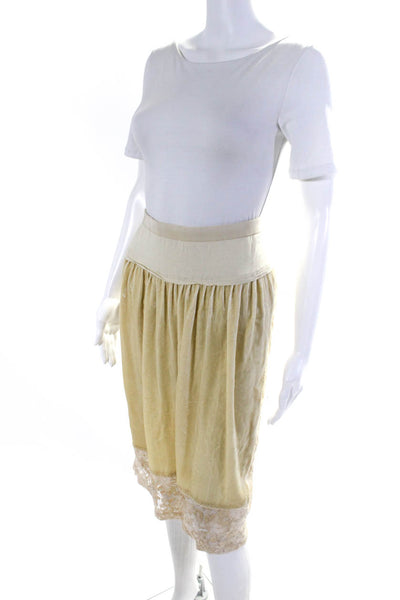 Donna Karan Womens Velvet Floral Lace Knee Length Skirt Yellow Beige Size L