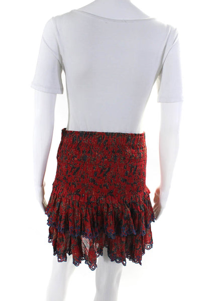 Etoile Isabel Marant Womens Elastic Shirred Tiered Short Skirt Red Blue Size 42