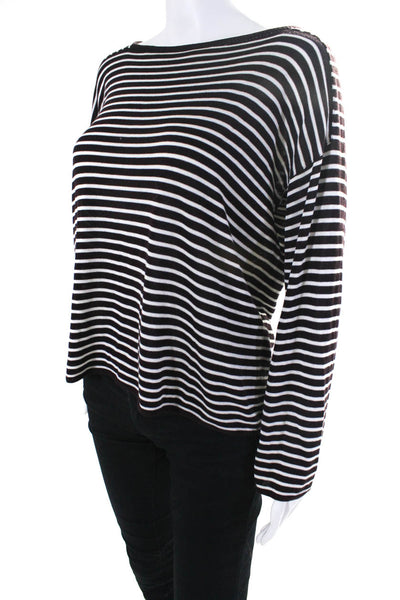 Eileen Fisher Womens Striped Long Sleeve Knit Tee Shirt Sweater Brown White XS