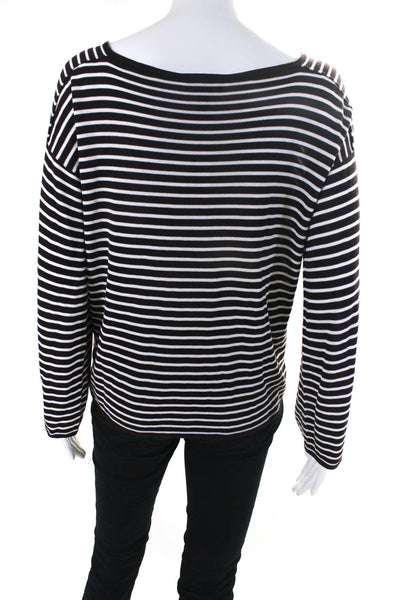 Eileen Fisher Womens Striped Long Sleeve Knit Tee Shirt Sweater Brown White XS