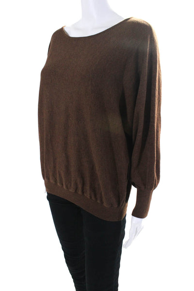 Lilla P Womens Round Neck 3/4 Dolman Sleeve Sweater Brown Size Small