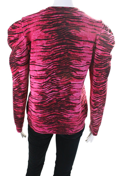 Pam & Gela Womens Crew Neck Tiger Stripe Puff Sleeve Sweatshirt Hot Pink Small