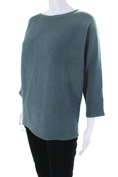 R Label The Reset Womens Ribbed Dolman Sleeve Crew Neck Sweater Blue Size S/M